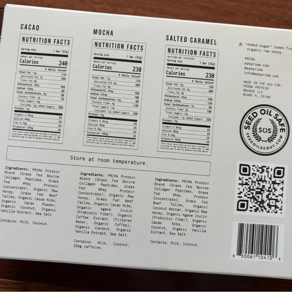 New! 7 ct PRIMA ANCESTRAL PROTEIN BAR Variety Pack Animal Based Protein - Picture 2 of 8